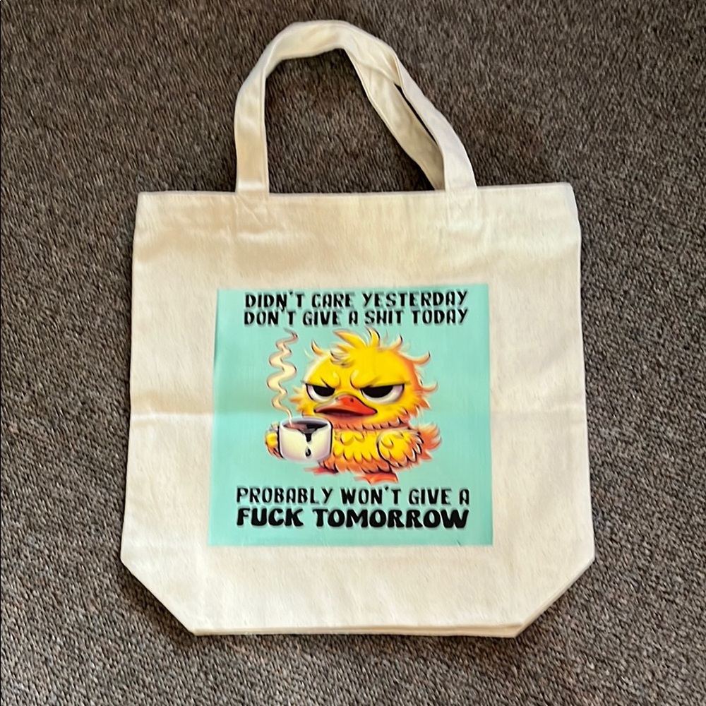 Hand Crafted Tote with Grumpy Bird Design